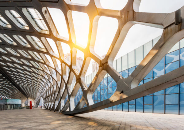 abstract ceiling of modern architecture in city of China.